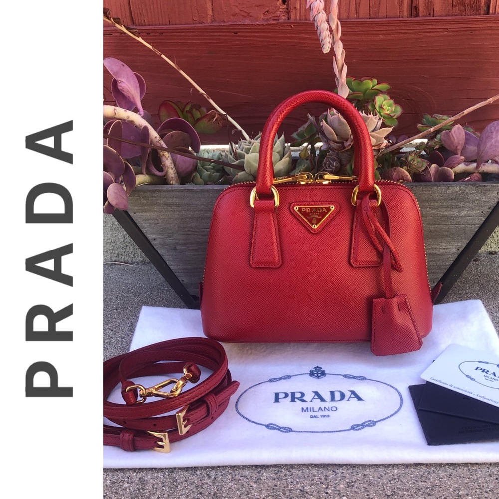 PRADA~Red Saffiano Mini BB Crossbody Promenade Bag - Picture 1 of 16